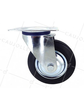 ROULETTE PIVOTANTE DE MANUTENTION EN CAOUTCHOUC NOIR DIAMETRE 200 CHARGE 180KG - S72C 200