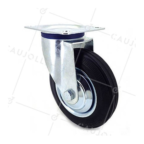 BLACK RUBBER GOODS HANDLING SWIVEL CASTOR 150 KG MAX LOAD 160 MM DIAMETER - S72C 160 • Caujolle