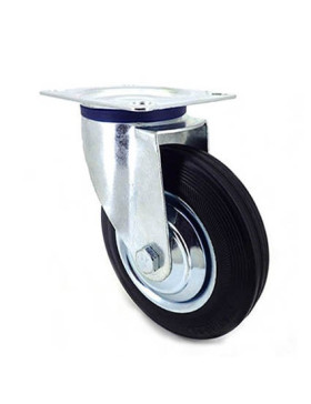 BLACK RUBBER GOODS HANDLING SWIVEL CASTOR 150 KG MAX LOAD 160 MM DIAMETER - S72C 160