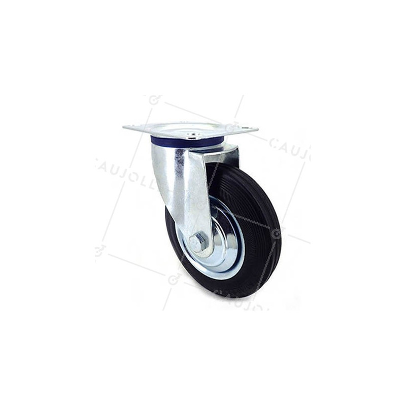 BLACK RUBBER GOODS HANDLING SWIVEL CASTOR 150 KG MAX LOAD 160 MM DIAMETER - S72C 160