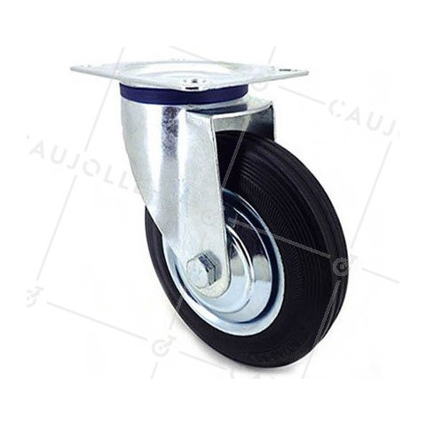 ROULETTE PIVOTANTE DE MANUTENTION EN CAOUTCHOUC NOIR DIAMETRE 200 CHARGE 180KG - S72C 200 • Caujolle