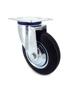 ROULETTE PIVOTANTE DE MANUTENTION EN CAOUTCHOUC NOIR DIAMETRE 200 CHARGE 180KG - S72C 200