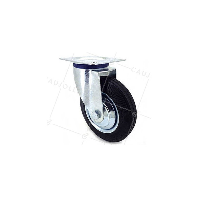 ROULETTE PIVOTANTE DE MANUTENTION EN CAOUTCHOUC NOIR DIAMETRE 200 CHARGE 180KG - S72C 200