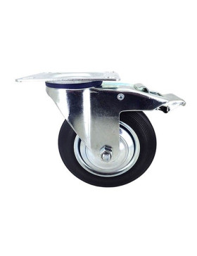 Roulette manutention caoutchouc noir à frein S72C 200AF