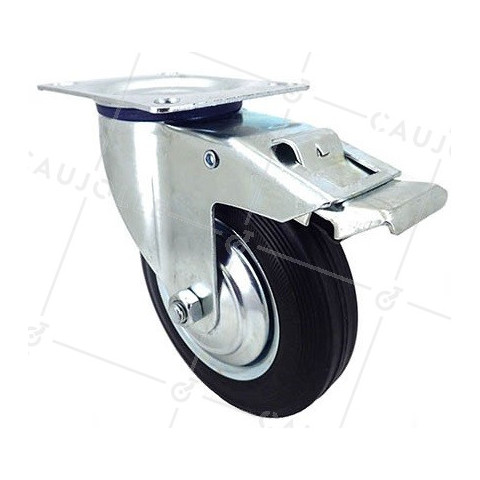 REINFORCED HANDLING CASTOR WHEEL BLACK RUBBER WITH BRAKE S72C 200 AF • Caujolle