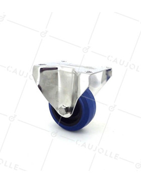 ROULETTE INOX EN CAOUTCHOUC ÉLASTIQUE FIXE DIAMÈTRE 80 MM CHARGE 130 KG • Caujolle