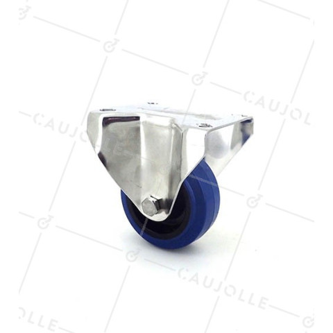 ROULETTE INOX EN CAOUTCHOUC ÉLASTIQUE FIXE DIAMÈTRE 80 MM CHARGE 130 KG • Caujolle