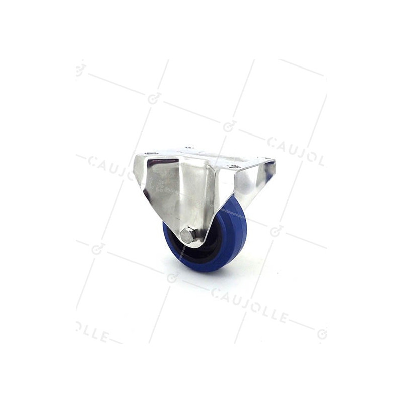 Fixed-position castor wheel STAINLESS STEEL 80 mm diameter supple rubber 1