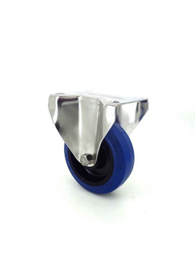 Fixed-position castor wheel STAINLESS STEEL 100 mm diameter supple rubber 1