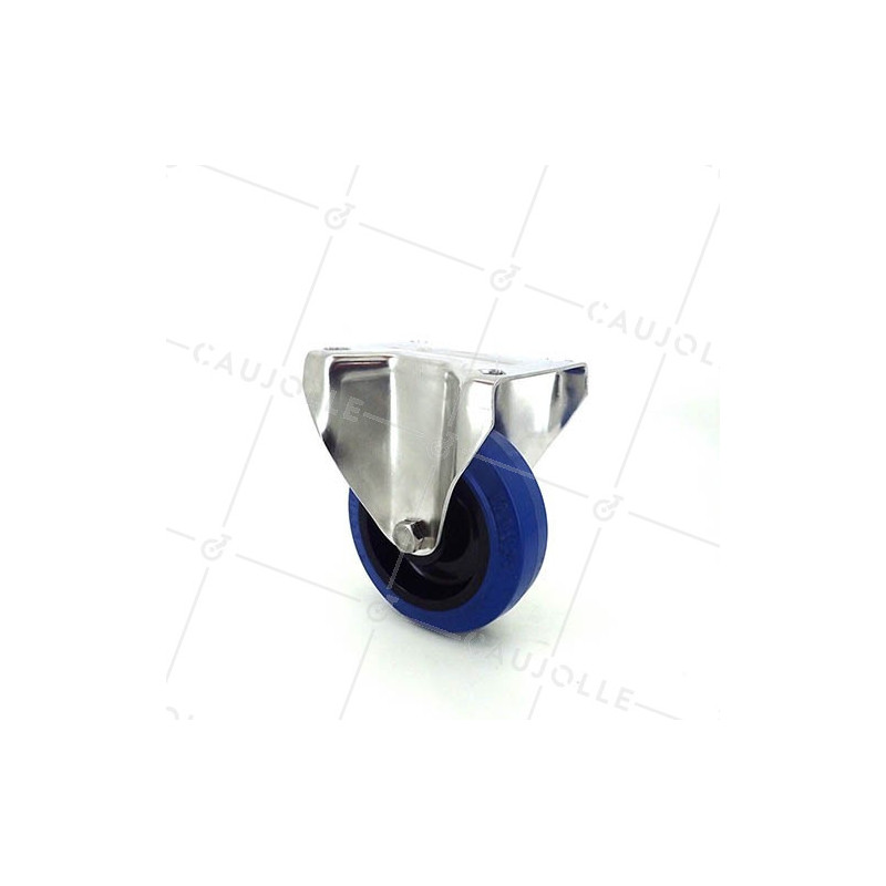 Fixed-position castor wheel STAINLESS STEEL 100 mm diameter supple rubber 1