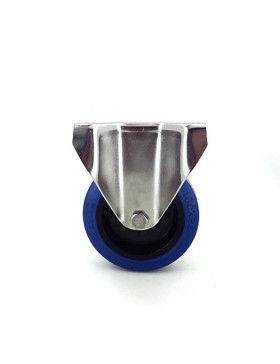 Fixed-position castor wheel STAINLESS STEEL 100 mm diameter supple rubber 2