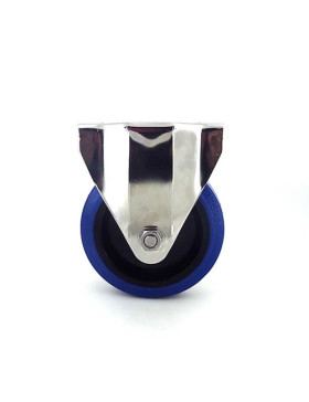 Fixed-position castor wheel STAINLESS STEEL 125 mm diameter supple rubber 2