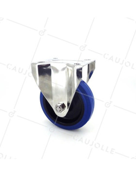 ROULETTE INOX EN CAOUTCHOUC ÉLASTIQUE FIXE DIAMÈTRE 125 MM CHARGE 150 KG • Caujolle