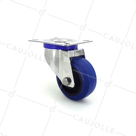 Swivel castor wheel STAINLESS STEEL 80 mm diameter supple rubber • Caujolle