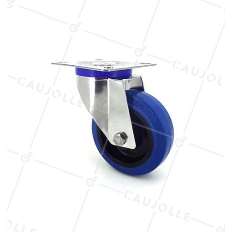 Swivel castor wheel STAINLESS STEEL 100 mm diameter supple rubber • Caujolle