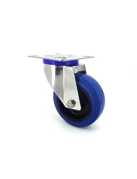 ROULETTE INOX EN CAOUTCHOUC ÉLASTIQUE PIVOTANTE DIAMÈTRE 100 MM CHARGE 150 KG