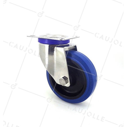 ROULETTE INOX EN CAOUTCHOUC ÉLASTIQUE DIAMÈTRE 125 MM CHARGE 150 KG • Caujolle
