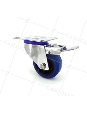 ROULETTE INOX EN CAOUTCHOUC ÉLASTIQUE À FREIN DIAMÈTRE 80 MM CHARGE 130 KG • Caujolle