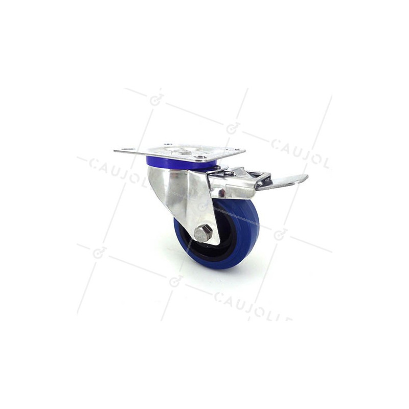 ROULETTE INOX EN CAOUTCHOUC ÉLASTIQUE À FREIN DIAMÈTRE 80 MM CHARGE 130 KG