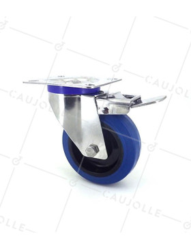 ROULETTE INOX EN CAOUTCHOUC ÉLASTIQUE A FREIN DIAMÈTRE 100 MM CHARGE 150 KG-S2NS 100AF • Caujolle