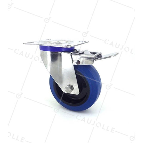 ROULETTE INOX EN CAOUTCHOUC ÉLASTIQUE A FREIN DIAMÈTRE 100 MM CHARGE 150 KG-S2NS 100AF • Caujolle