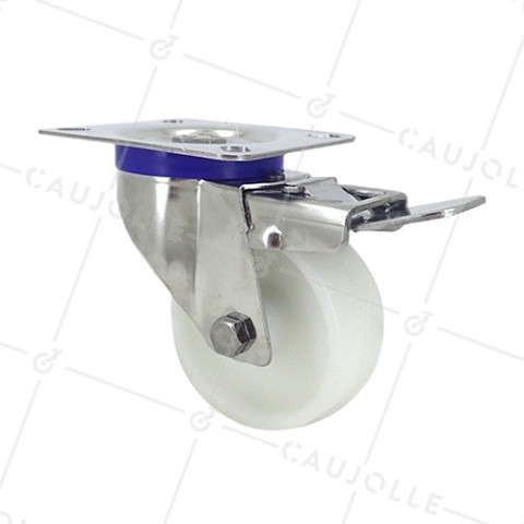 Swivel castor wheel with brake STAINLESS STEEL 80 mm diameter nylon • Caujolle