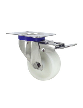 ROULETTE INOX EN NYLON PIVOTANTE A FREIN DIAMÈTRE 80 MM CHARGE 150 KG