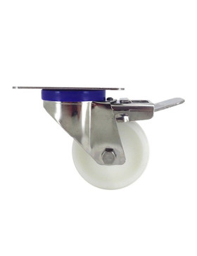 ROULETTE INOX EN NYLON PIVOTANTE A FREIN DIAMÈTRE 80 MM CHARGE 150 KG