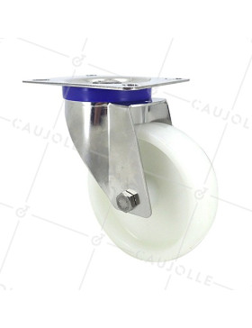 Swivel castor wheel STAINLESS STEEL 100 mm diameter nylon • Caujolle