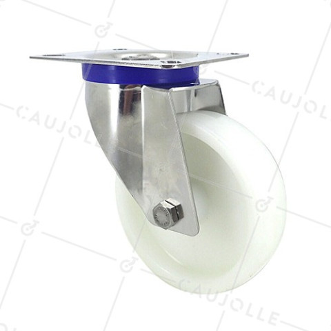 Swivel castor wheel STAINLESS STEEL 100 mm diameter nylon • Caujolle