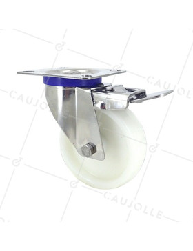 Swivel castor wheel with brake STAINLESS STEEL 100 mm diameter nylon  • Caujolle