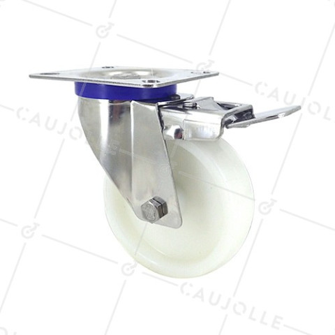 Swivel castor wheel with brake STAINLESS STEEL 100 mm diameter nylon  • Caujolle