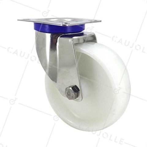 Castor STAINLESS STEEL NYLON SWIVEL WHEEL DIAMETER 125 MM LOAD 200 KG • Caujolle