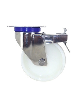 ROULETTE INOX EN NYLON PIVOTANTE A FREIN DIAMÈTRE 125 MM CHARGE 150 KG