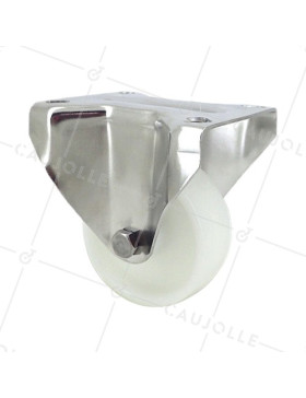 Fixed-position castor wheel STAINLESS STEEL 80 mm diameter nylon  • Caujolle