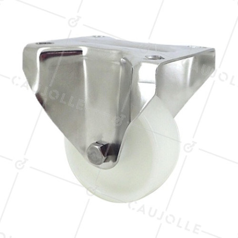 Fixed-position castor wheel STAINLESS STEEL 80 mm diameter nylon  • Caujolle