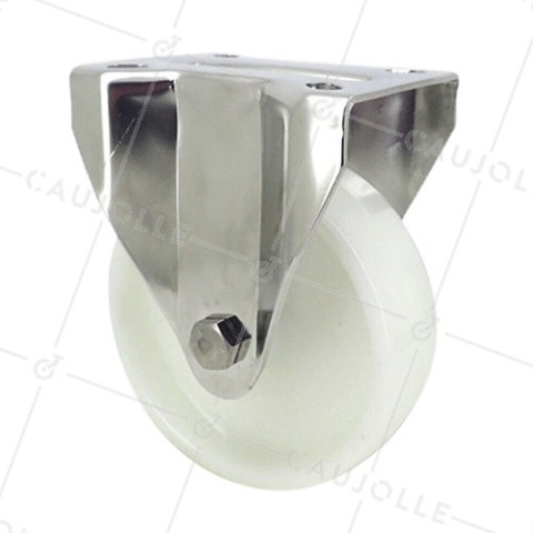 Fixed-position castor wheel STAINLESS STEEL 100 mm diameter nylon  • Caujolle