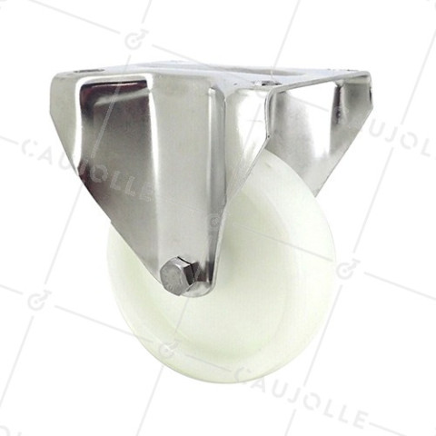 Fixed-position castor wheel STAINLESS STEEL 125 mm diameter nylon  • Caujolle