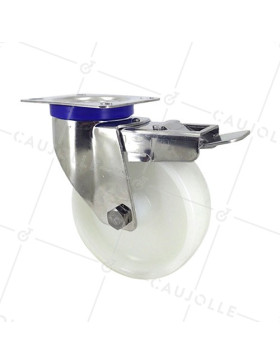 Castor STAINLESS STEEL SWIVEL CASTOR WITH BRAKE DIAMETER 125 MM LOAD 200 KG • Caujolle