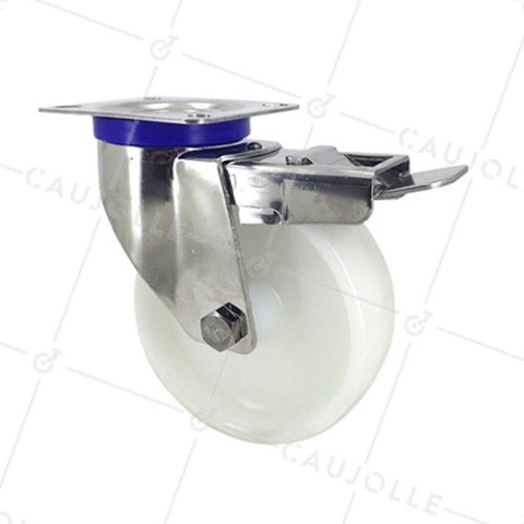 Castor STAINLESS STEEL SWIVEL CASTOR WITH BRAKE DIAMETER 125 MM LOAD 200 KG • Caujolle