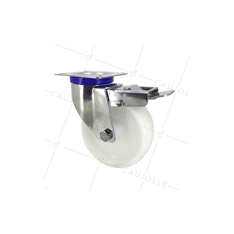 ROULETTE INOX EN NYLON PIVOTANTE A FREIN DIAMÈTRE 125 MM CHARGE 150 KG