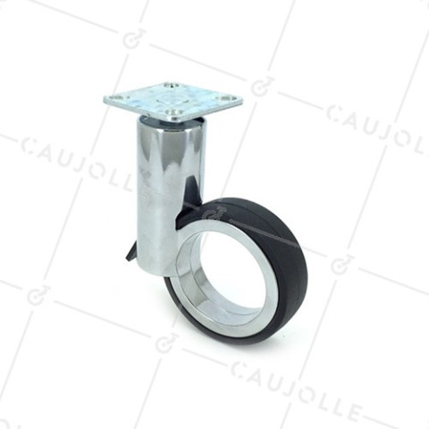 ROULETTE FUTURISTE CHROMÉE À PLATINE DIAMÈTRE 65 MM CHARGE 30 KG - GRAVITY65PC • Caujolle