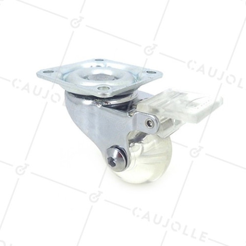 ROULETTE DESIGN À FREIN TRANSPARENTE SOUPLE A FREIN DIAMÈTRE 35 MM CHARGE 35 KG - CRYSTAL35PAF • Caujolle
