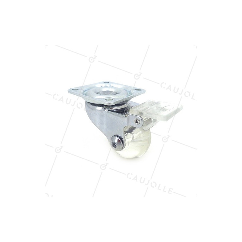 ROULETTE DESIGN À FREIN TRANSPARENTE SOUPLE A FREIN DIAMÈTRE 35 MM CHARGE 35 KG - CRYSTAL35PAF