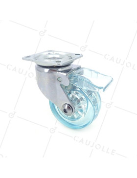 ROULETTE DESIGN À FREIN TRANSPARENTE BLEUE DIAMÈTRE 50 MM CHARGE 35 KG - CRYSTALB50PAF • Caujolle