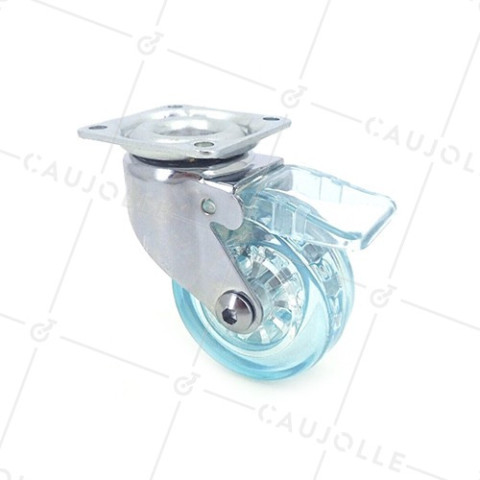 ROULETTE DESIGN À FREIN TRANSPARENTE BLEUE DIAMÈTRE 50 MM CHARGE 35 KG - CRYSTALB50PAF • Caujolle