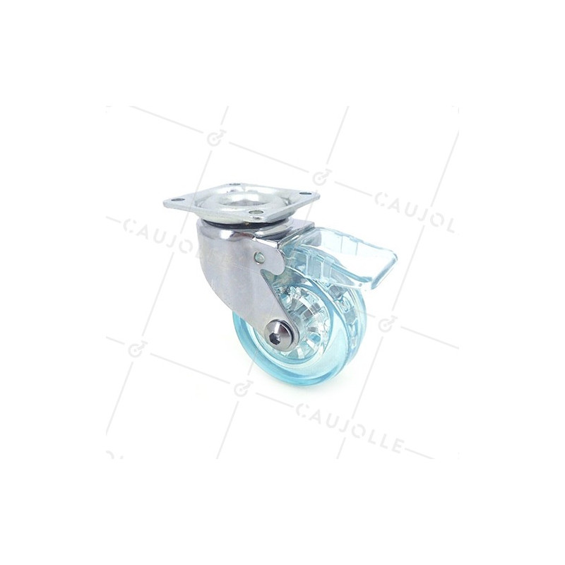 ROULETTE DESIGN À FREIN TRANSPARENTE BLEUE DIAMÈTRE 50 MM CHARGE 35 KG - CRYSTALB50PAF