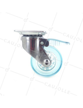 ROULETTE DESIGN À FREIN TRANSPARENTE BLEUE DIAMÈTRE 50 MM CHARGE 35 KG - CRYSTALB50PAF
