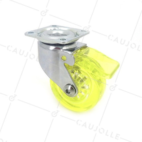 TRANSPARENT YELLOW DESIGNER CASTOR WITH BRAKE 50 MM DIAMETER 35  KG MAX LOAD - CRYSTALJ50 PAF • Caujolle