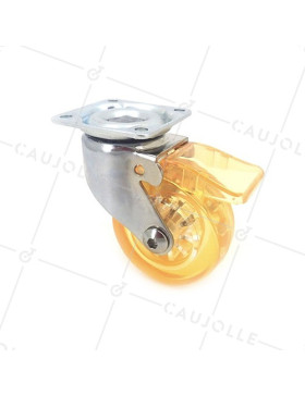 ROULETTE DESIGN À FREIN TRANSPARENTE ORANGE DIAMÈTRE 50 MM CHARGE 35 KG - CRYSTAL OR50 PAF • Caujolle